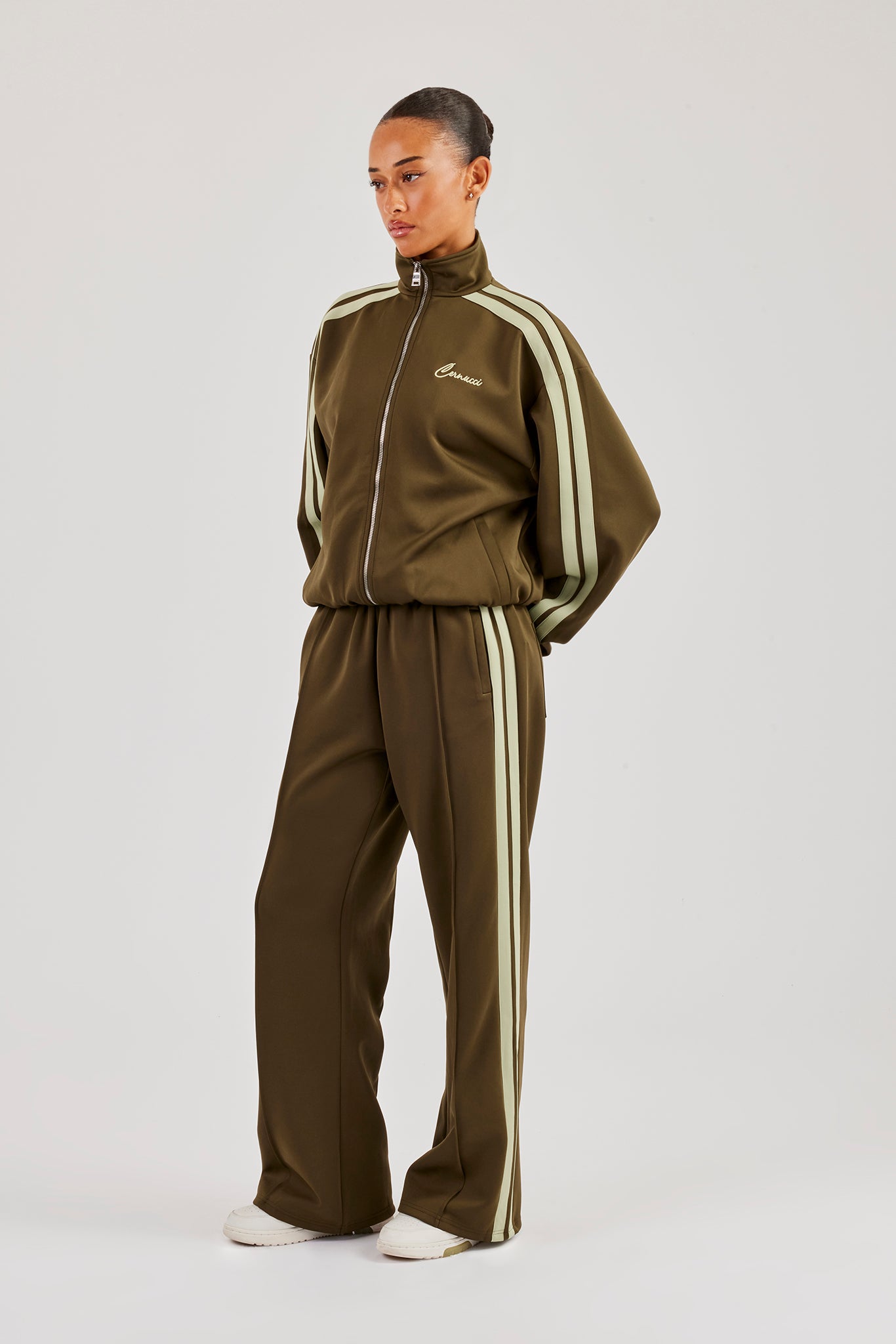 Taping Wide Leg Track Pant - Khaki